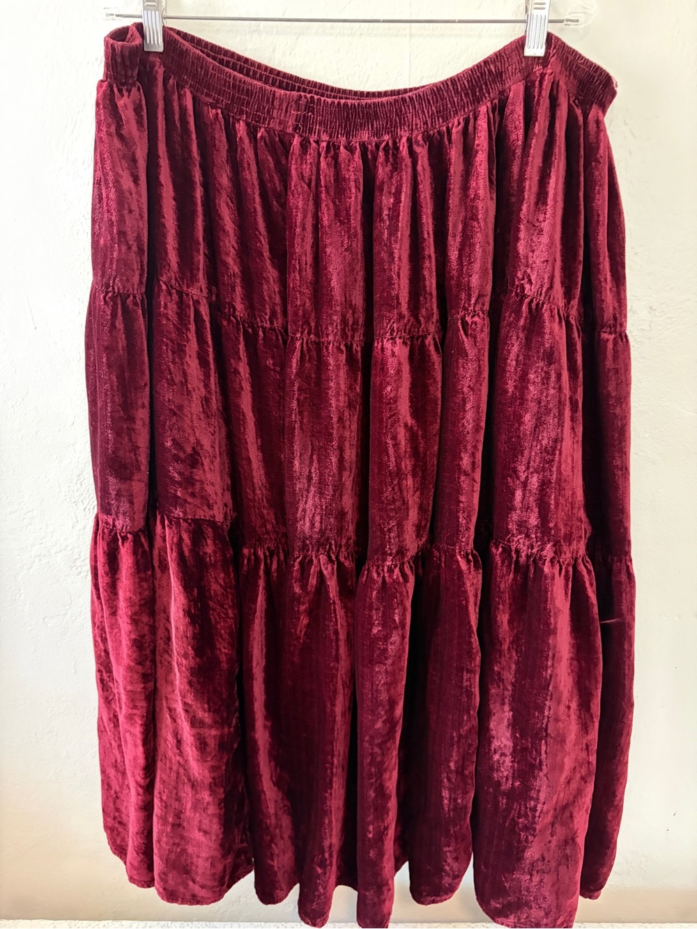 Nostalgia Velvet Tiered Maxi Skirt - Burgundy